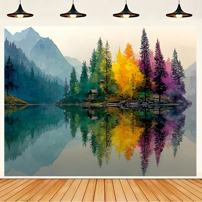 Interior Design With Wallpaper - Colorful Forest Lake Wall Mural 2D