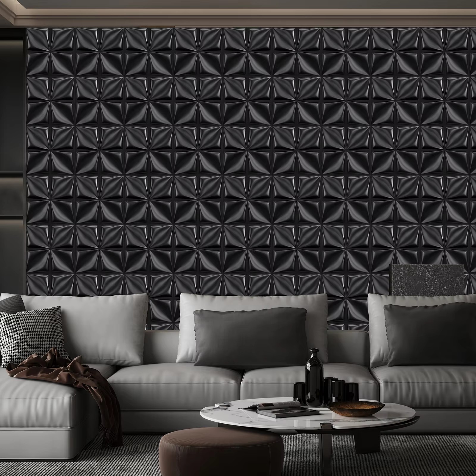 Interior Design With Wallpaper - 3D Wall Panel PVC Flower Design