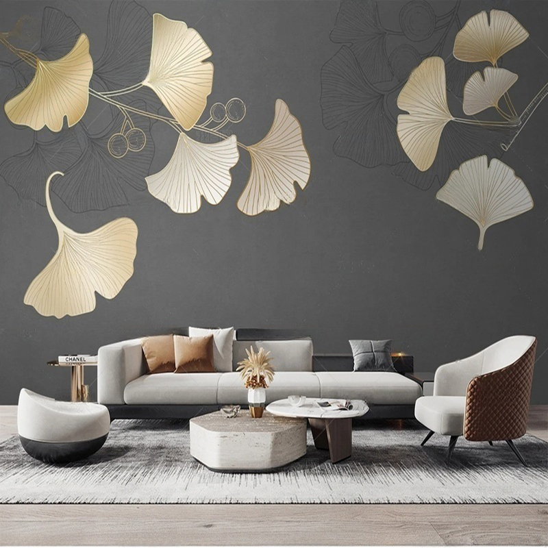 Interior Design With Wallpaper - Custom Nordic Style Leaf Print Wall