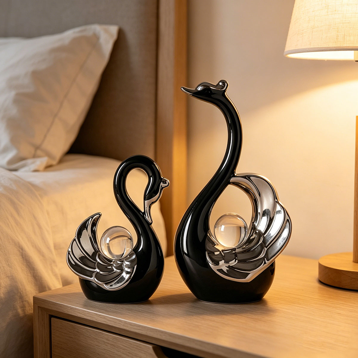 Ceramic Couple Swan Ornament W - Interior Design Apartment review and price