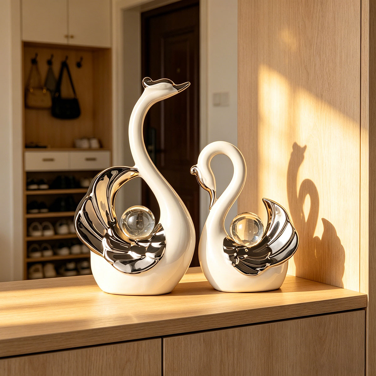 Ceramic Couple Swan Ornament W - Interior Design Apartment review and price