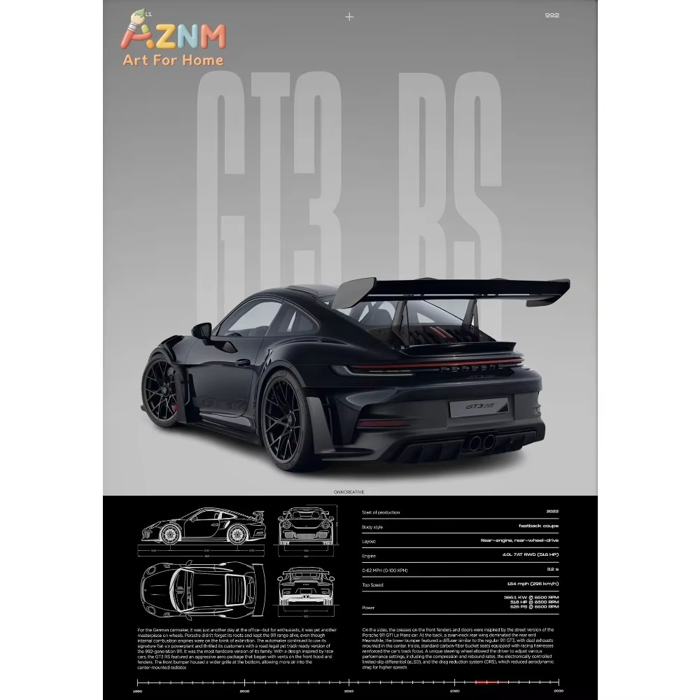 1pc Minimalist 911 GT3-RS 718  - Interior Design Apartment review and price