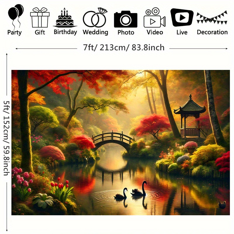Autumn Garden Bridge Swans Wal - Interior Design With Wallpaper review and price
