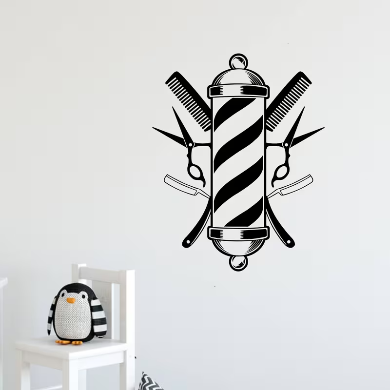Barber Shop Wall Sticker Vinyl - Interior Design With Wallpaper review and price
